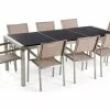 Beliani 8-istuttava Ulkoruokailuryhmä 3-osainen Graniittitaso Tekstiilituolit Musta/beige GROSSETO