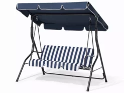 Beliani 3-istuttava Puutarhakeinu Tummansininen/valkoinen CHAPLIN -Ulkokalusteet shop undef src sa picid 673982 type whitesh image scaled