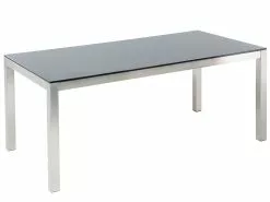 Beliani 6-istuttava Ulkoruokailuryhmä Lasitaso Tekstiilituolit Musta/harmaa GROSSETO -Ulkokalusteet shop undef src sa picid 677258 type whitesh image scaled