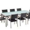 Beliani 8-istuttava Ulkoruokailuryhmä 3-osainen Lasitaso Polyrottinkituolit Musta GROSSETO