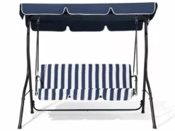 Beliani 3-istuttava Puutarhakeinu Tummansininen/valkoinen CHAPLIN -Ulkokalusteet shop undef src sa picid 688971 type whitesh image scaled