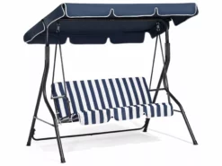 Beliani 3-istuttava Puutarhakeinu Tummansininen/valkoinen CHAPLIN -Ulkokalusteet shop undef src sa picid 688972 type whitesh image scaled