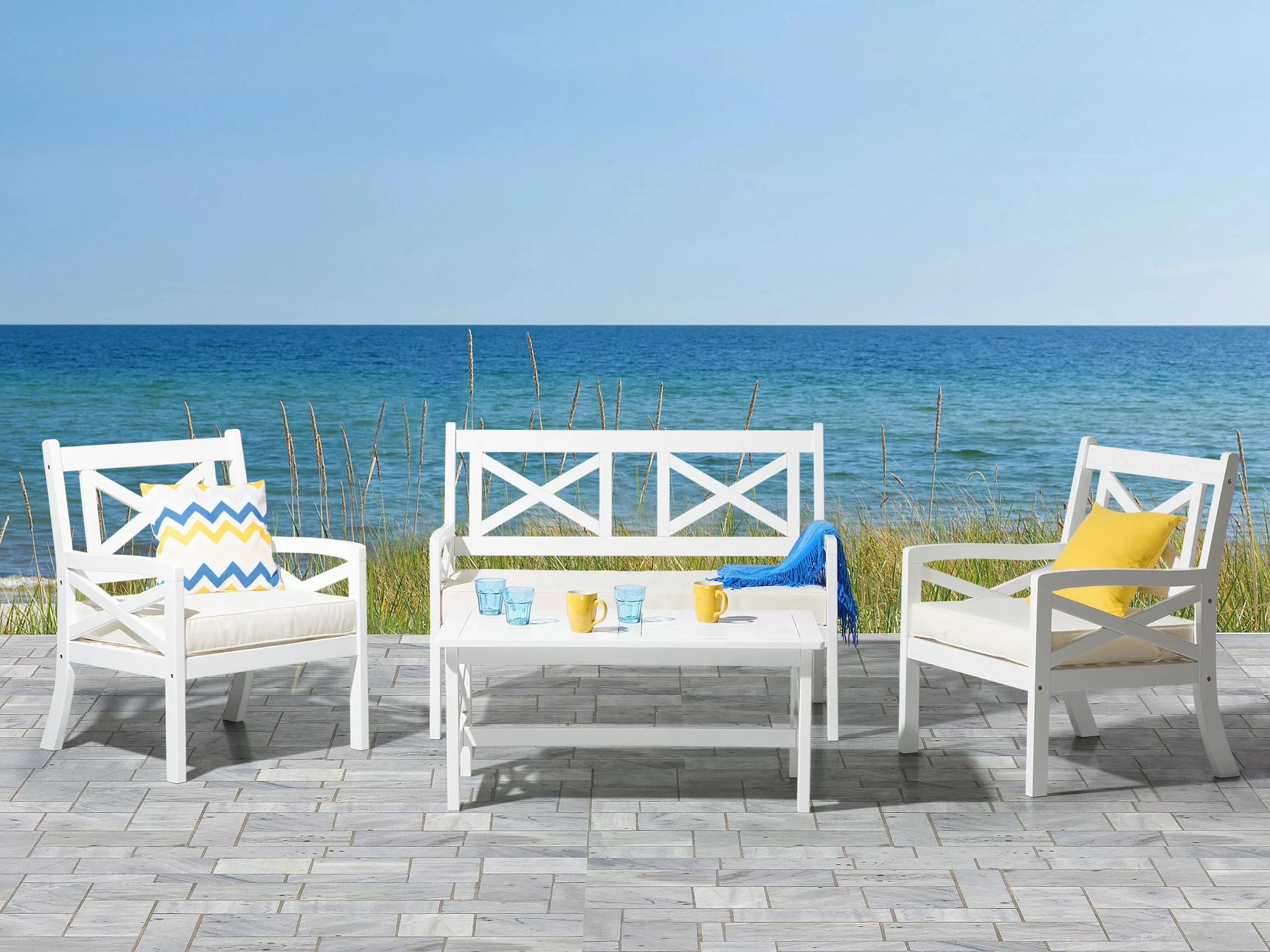 Beliani Puutarhapöytä Akasiapuu Valkoinen 100 Cm BALTIC 2 Beliani Puutarhapöytä Akasiapuu Valkoinen 100 Cm BALTIC - Image 2