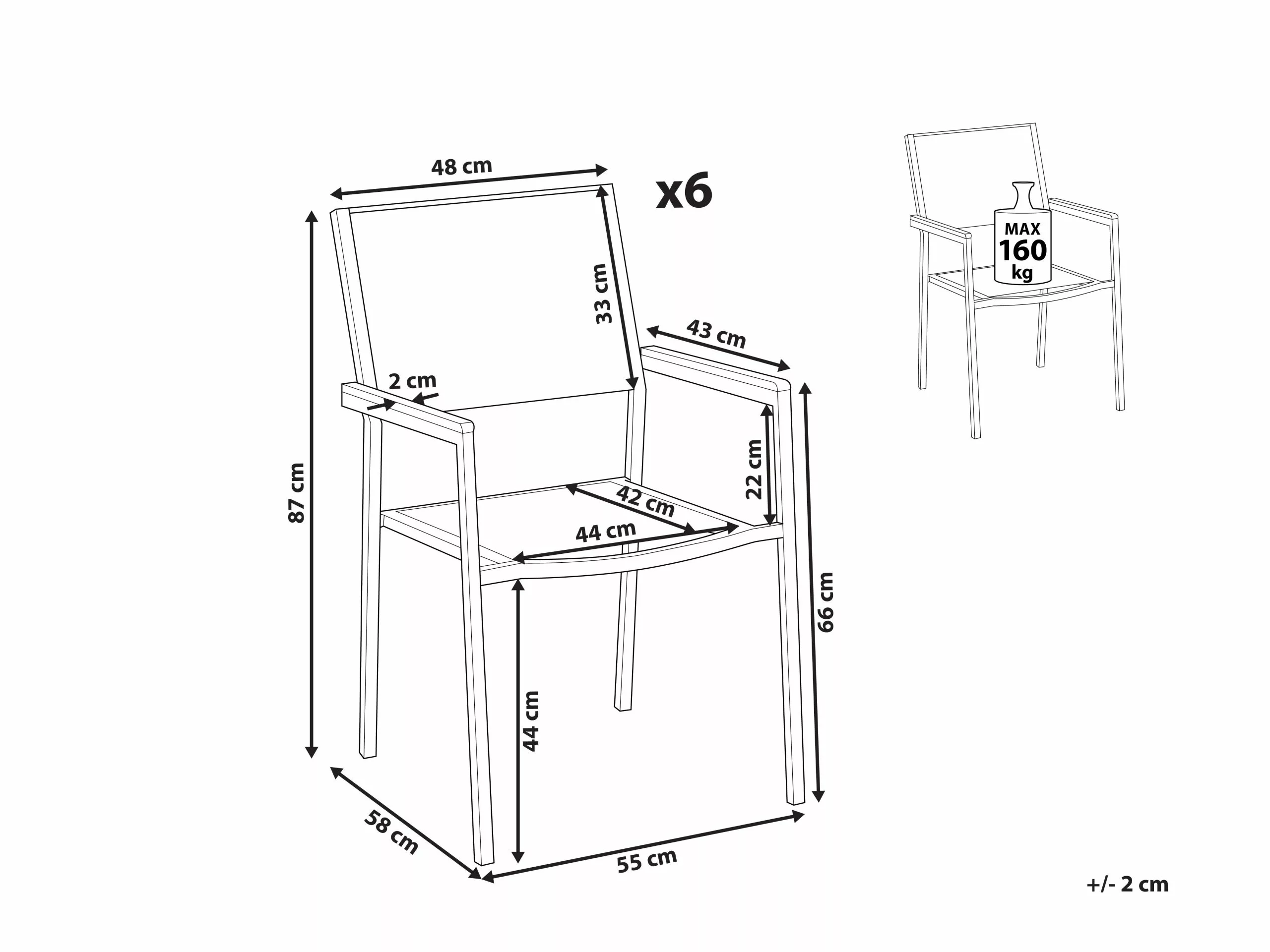 Beliani Puutarhatuoli Kangas Valkoinen 6 Kpl GROSSETO - Image 8