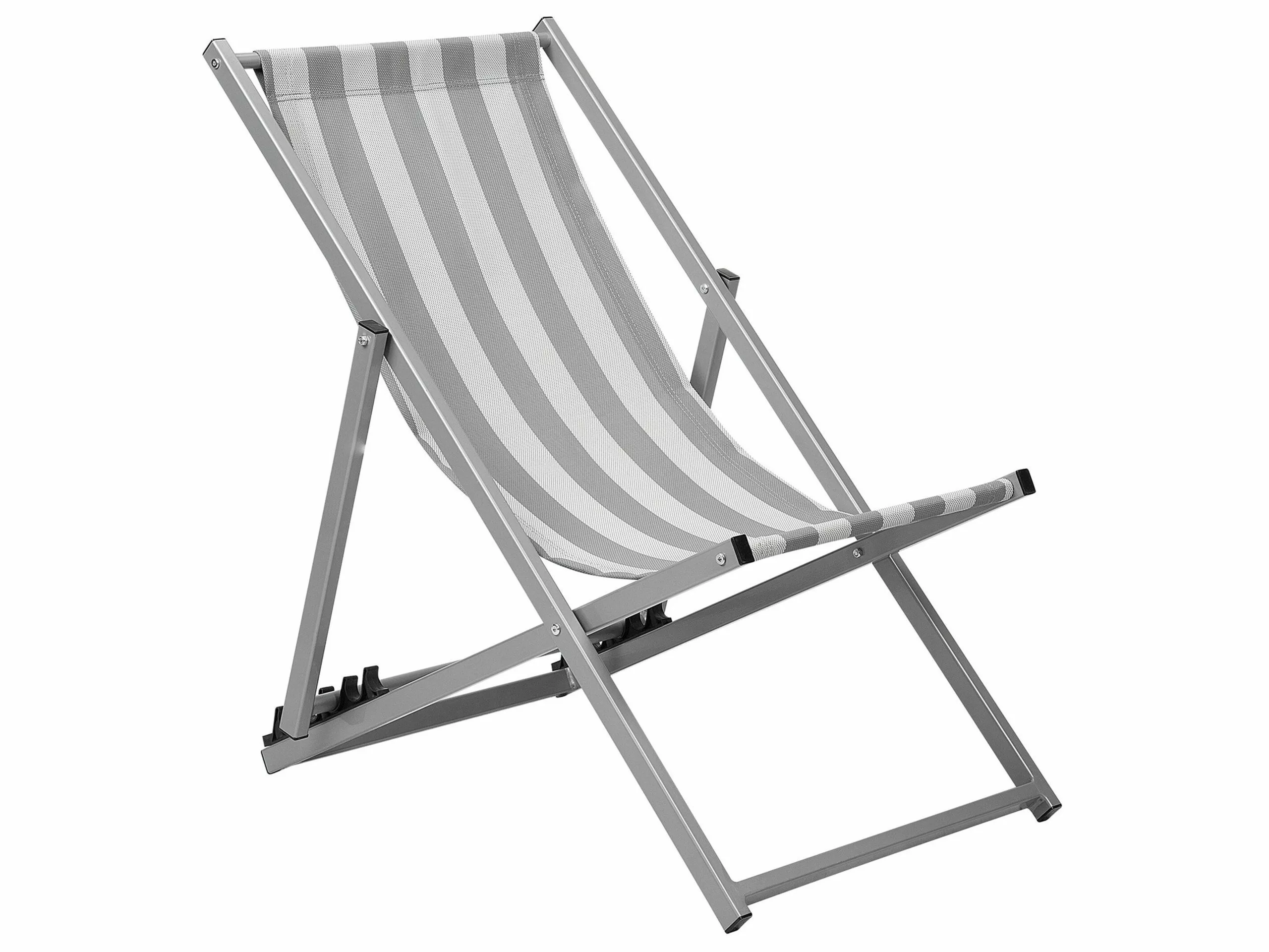 Beliani Harmaa Aurinkotuoli Valkoharmaalla Kankaalla LOCRI