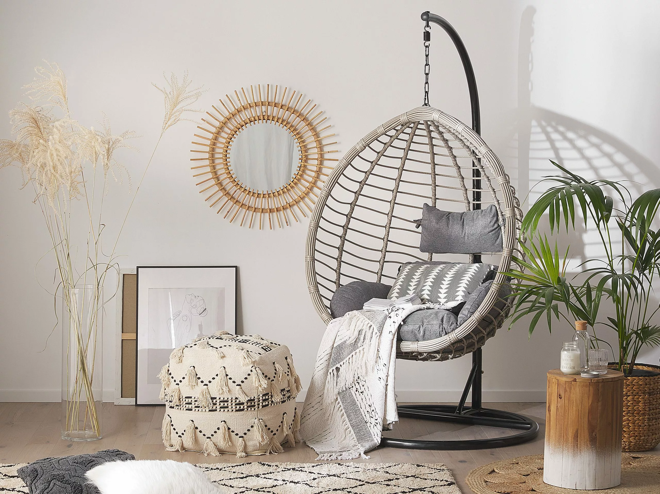 Beliani Riipputuoli Rottinkia Harmaa TOLLO 4 Beliani Riipputuoli Rottinkia Harmaa TOLLO - Image 4