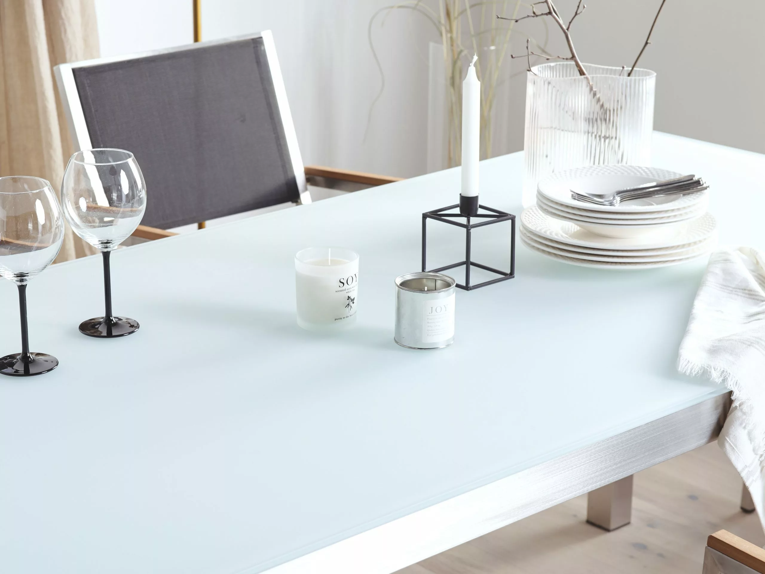 Beliani 6-istuttava Ulkoruokailuryhmä Lasitaso Tekstiilituolit Valkoinen/beige GROSSETO - Image 5