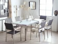 Beliani 6-istuttava Ulkoruokailuryhmä Lasitaso Polyrottinkituolit Valkoinen/musta GROSSETO -Ulkokalusteet shop undef src sa picid 763991 type whitesh image scaled