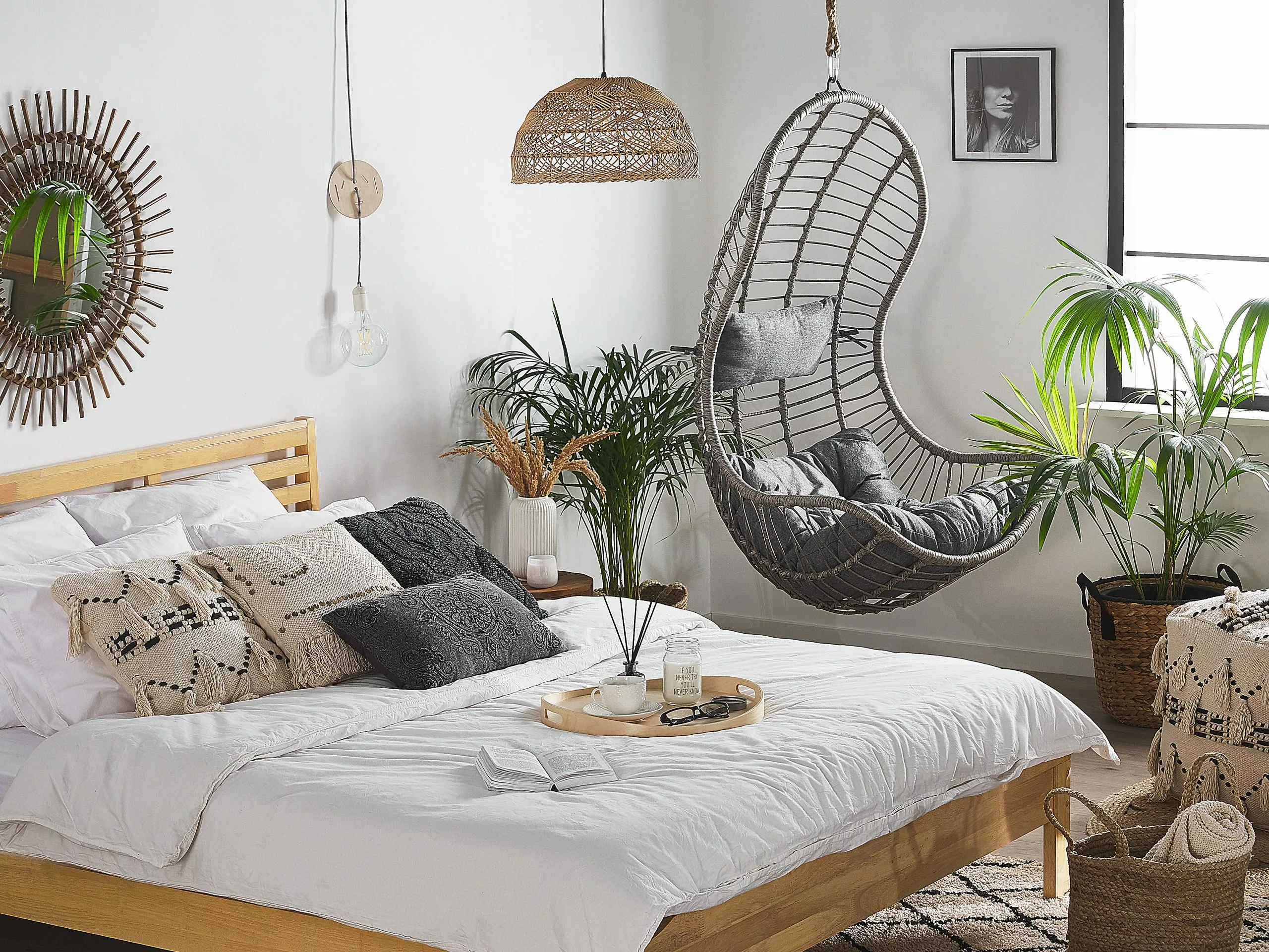 Beliani Riipputuoli Rottinkia Harmaa PINETO - Image 2