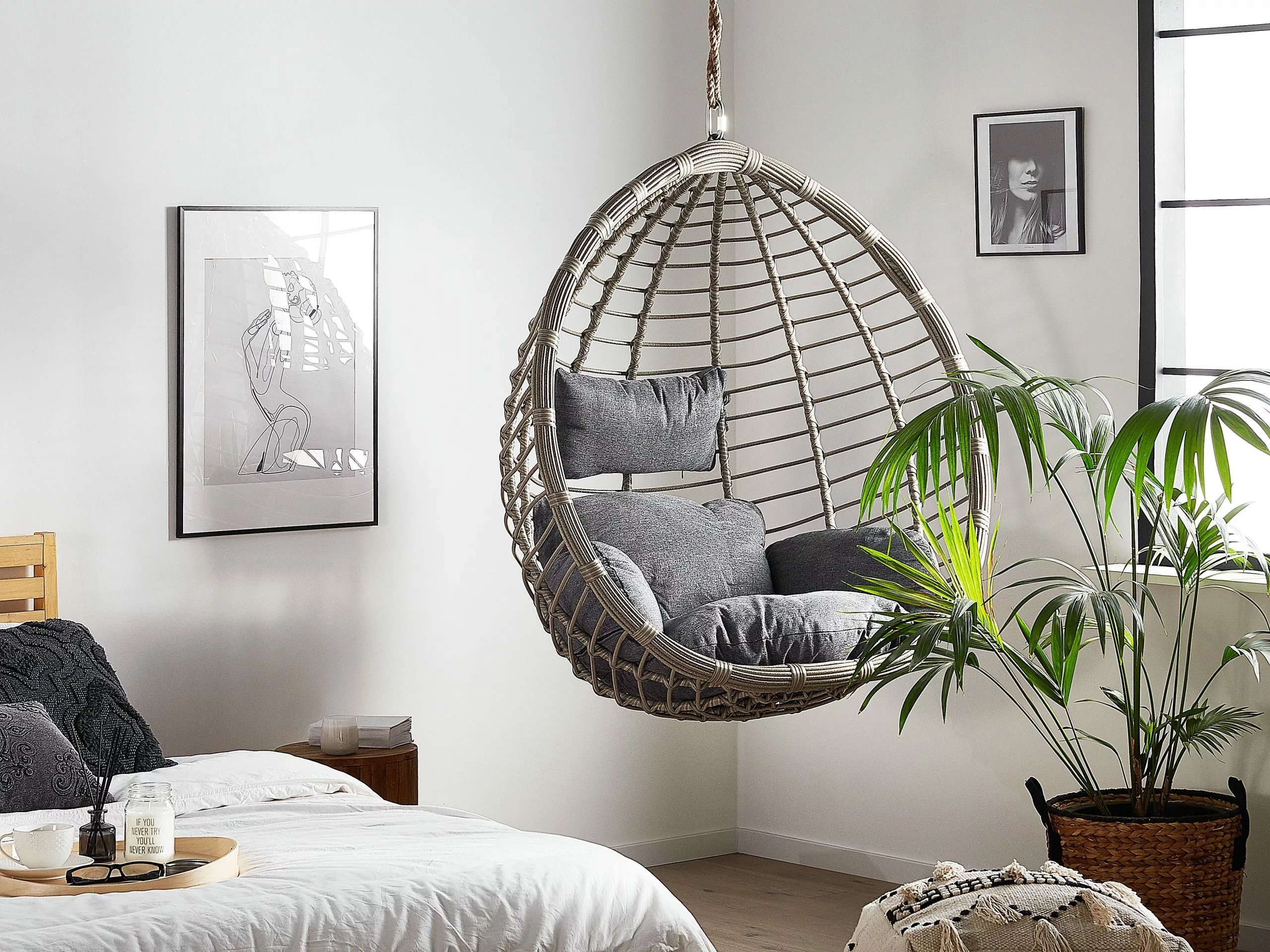 Beliani Riipputuoli Rottinkia Harmaa TOLLO 2 Beliani Riipputuoli Rottinkia Harmaa TOLLO - Image 2