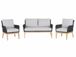 Beliani 4-istuttava Ulkosohvaryhmä Akasiapuu Harmaa/musta MERANO II -Ulkokalusteet shop undef src sa picid 772232 type whitesh image scaled