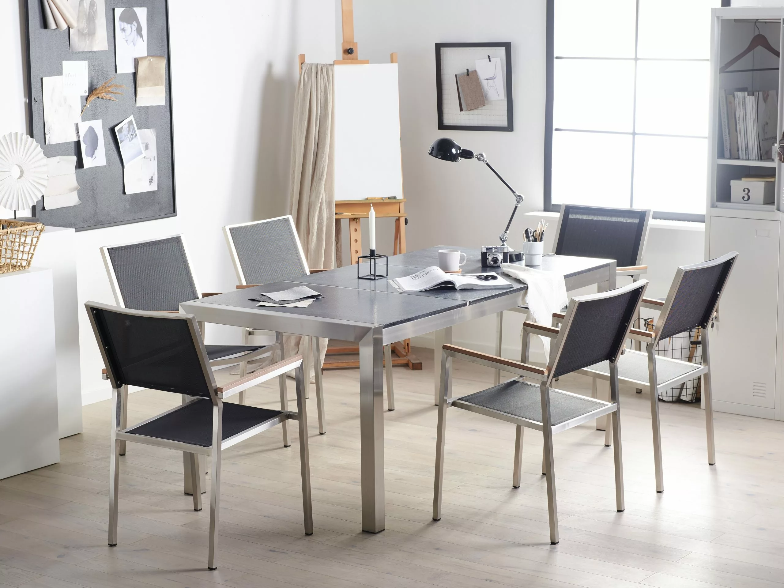 Beliani 6-istuttava Ulkoruokailuryhmä Poltettu Graniittitaso Tekstiilituolit Musta GROSSETO 4 Beliani 6-istuttava Ulkoruokailuryhmä Poltettu Graniittitaso Tekstiilituolit Musta GROSSETO - Image 4