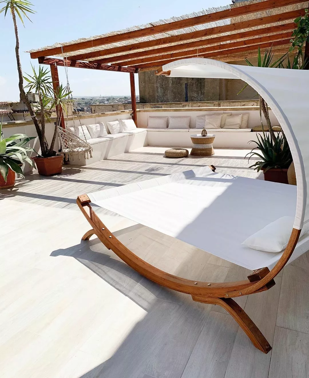 Beliani Aurinkovuode Luonnonvalkoinen Katoksella TERAMO 3 Beliani Aurinkovuode Luonnonvalkoinen Katoksella TERAMO - Image 3