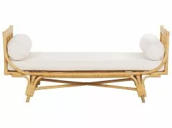 Beliani Puutarhapenkki Rottinkinen Beigellä Tyynyllä BALLAO