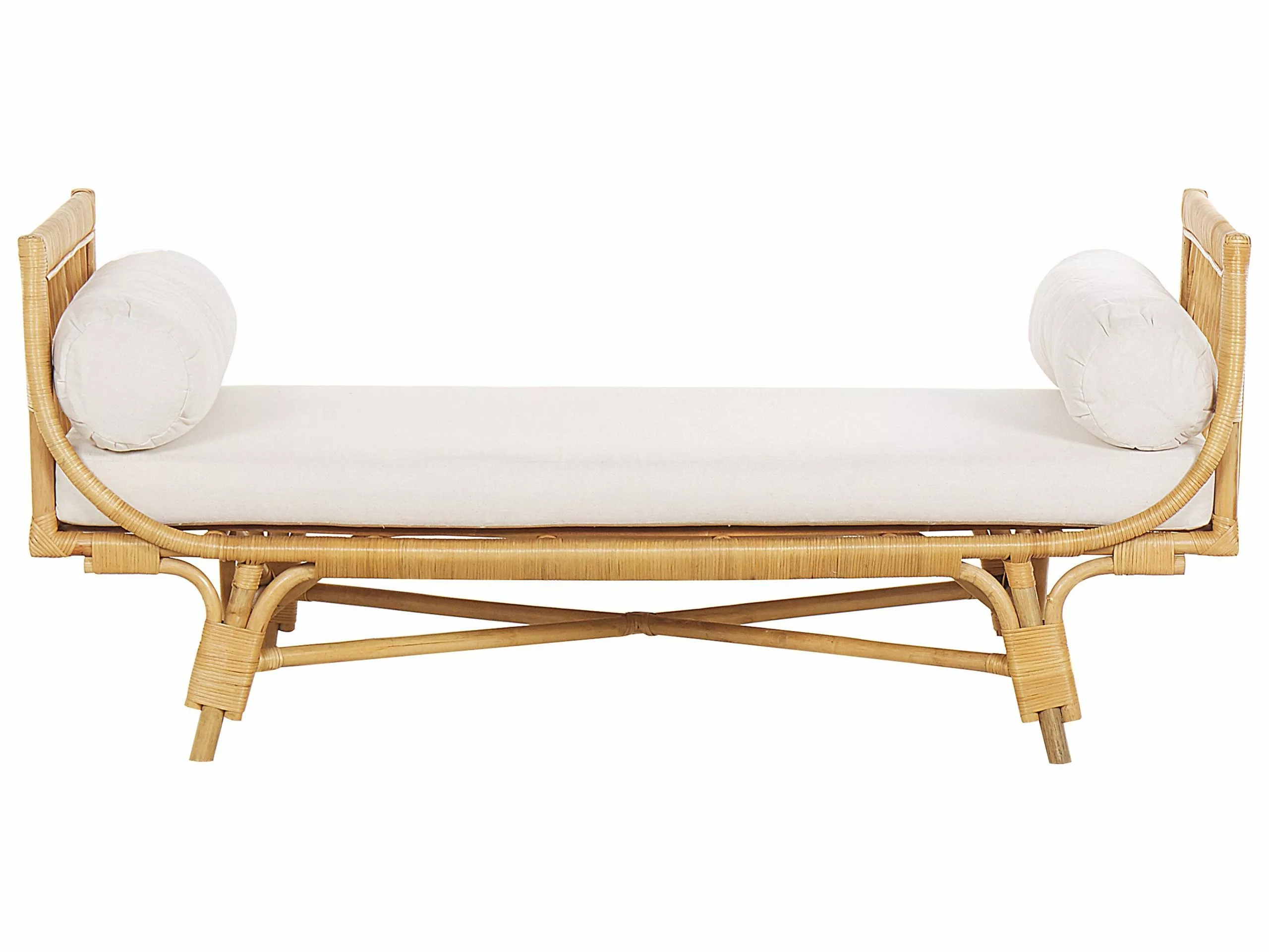 Beliani Puutarhapenkki Rottinkinen Beigellä Tyynyllä BALLAO