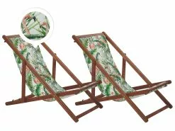 Beliani Tumma Akaasiapuinen Aurinkotuoli Flamingokuvioisella Kankaalla 2 Kpl ANZIO