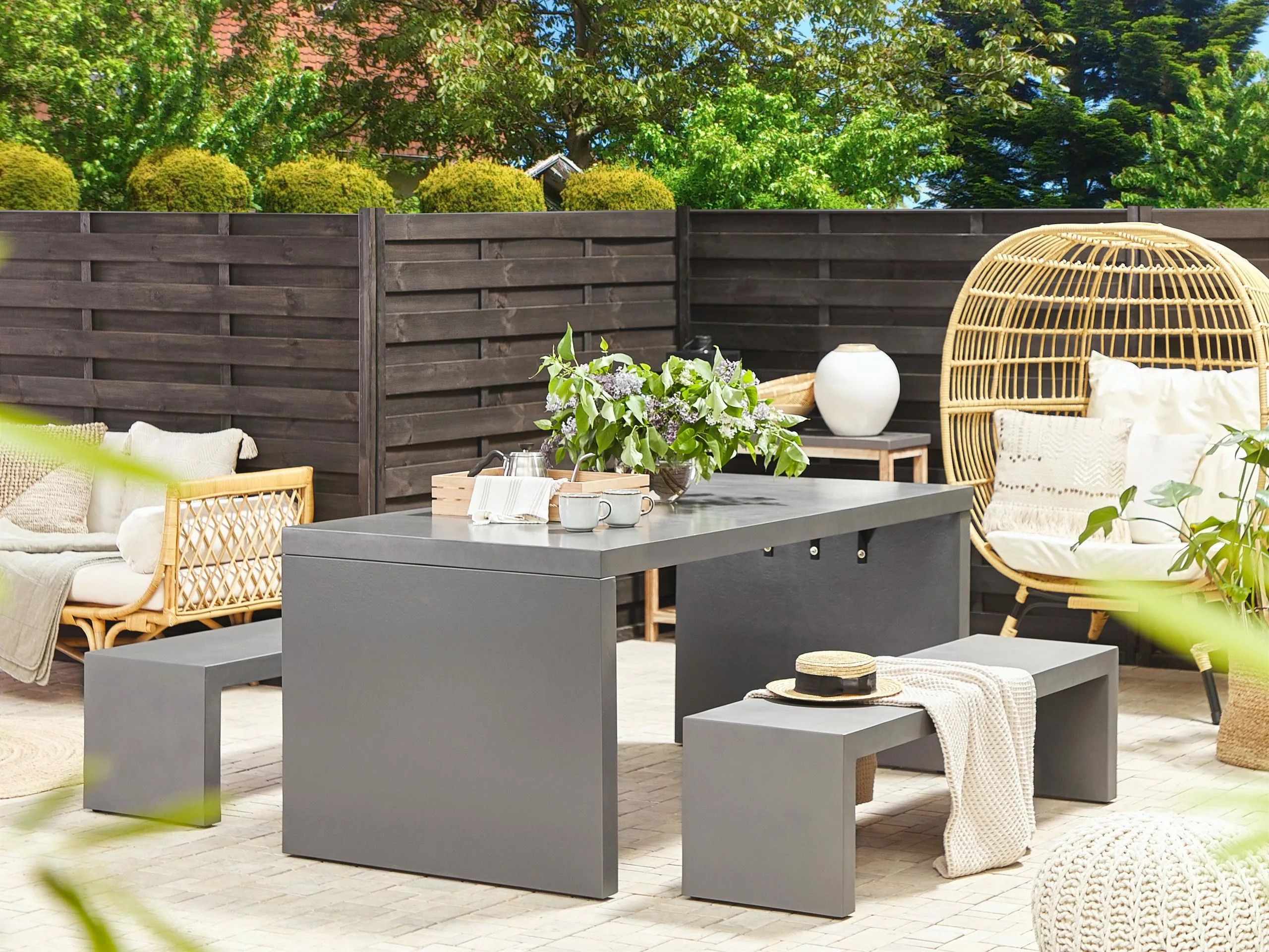 Beliani Puutarhapöytä Kuitusementti U-muoto Harmaa 180 X 90 Cm TARANTO - Image 2