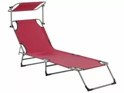 Beliani Viininpunainen Teräksinen Aurinkotuoli Katoksella FOLIGNO