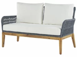 Beliani 4-istuttava Ulkosohvaryhmä Akasiapuu Valkoinen/sininen MERANO II -Ulkokalusteet shop undef src sa picid 818381 type whitesh image scaled