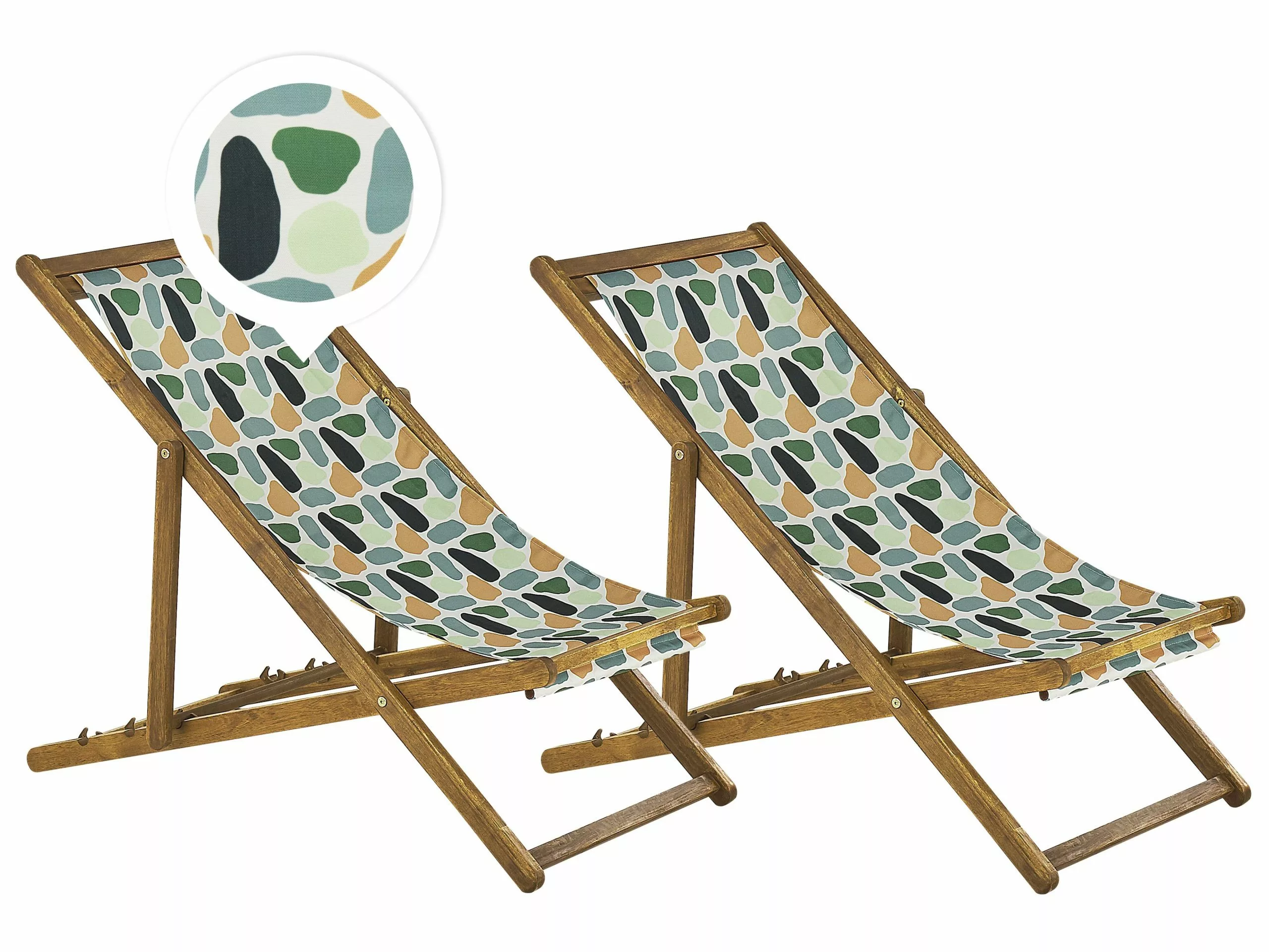 Beliani Vaalea Akaasiapuinen Aurinkotuoli Monivärisellä Täpläkuviokankaalla 2 Kpl ANZIO