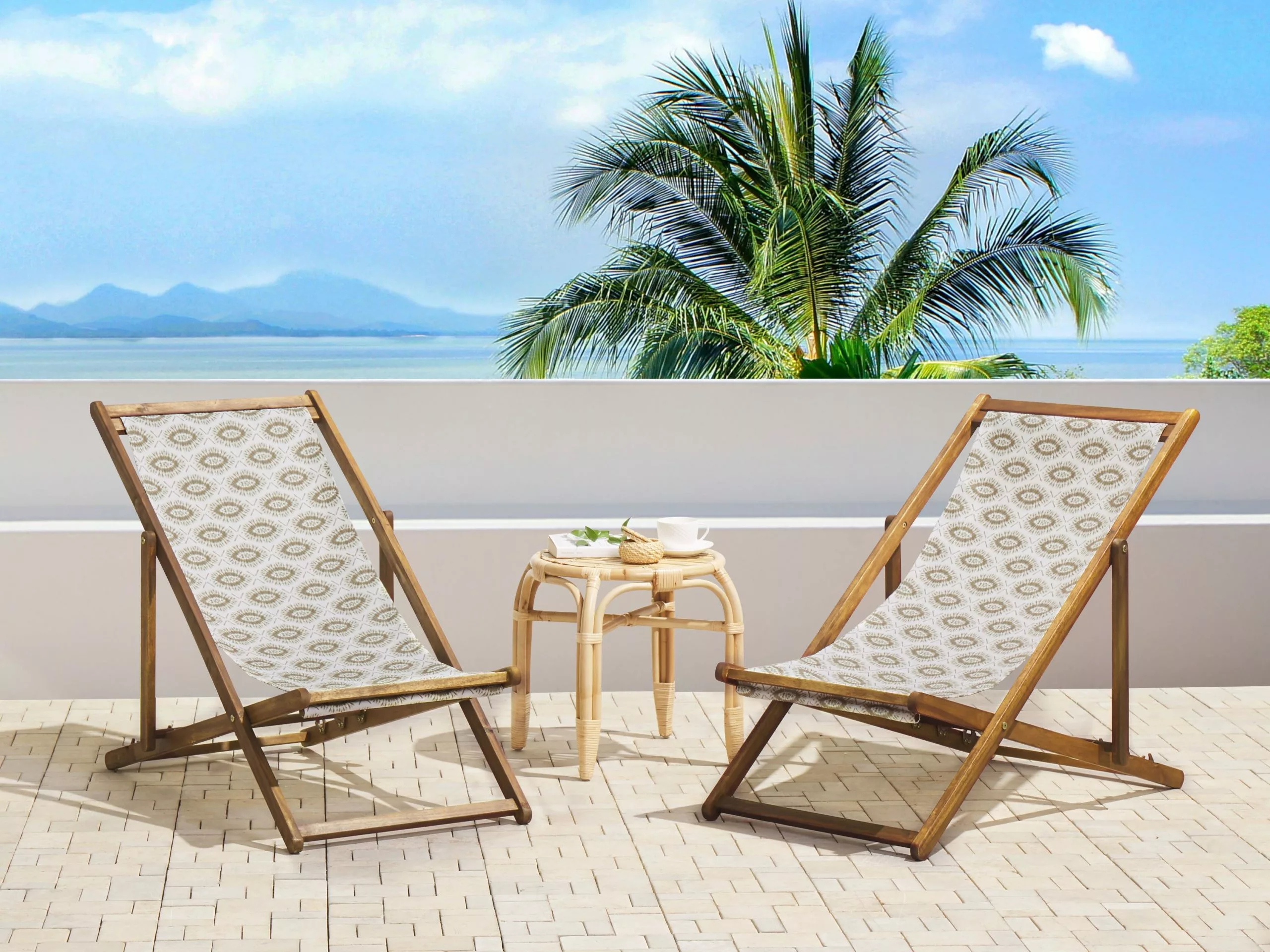 Beliani Aurinkotuoli Akasiapuu Vaalea Puu/beige 2 Kpl ANZIO - Image 2