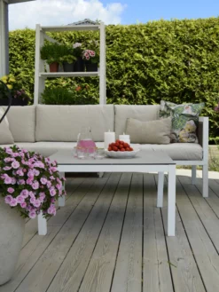 Beliani 4-istuttava Ulkosohvaryhmä Alumiini Vasenk. Valkoinen/ruskea BORELLO -Ulkokalusteet shop undef src sa picid 824860 type whitesh image scaled