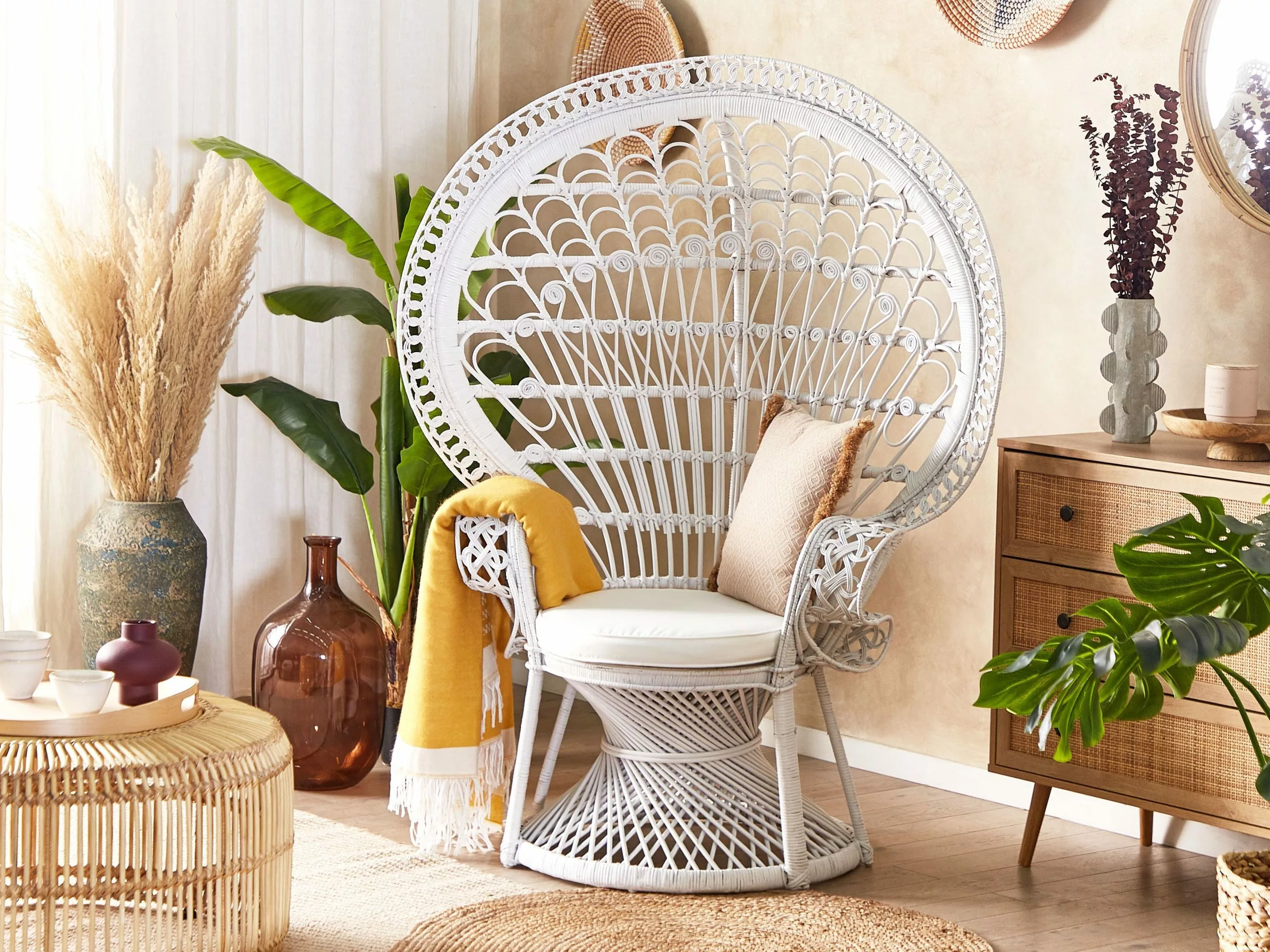 Beliani Riikinkukkotuoli Rottinki Valkoinen EMMANUELLE - Image 3